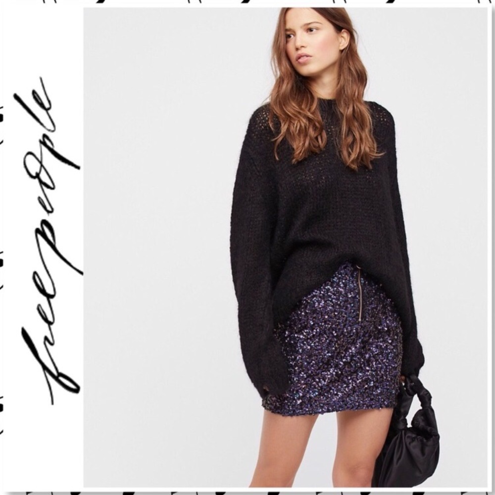 Free People Sequin Lined Mini Skirt Black Size 0
